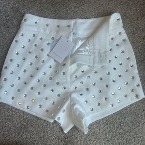 Elegant White Studded High Waist Shorts